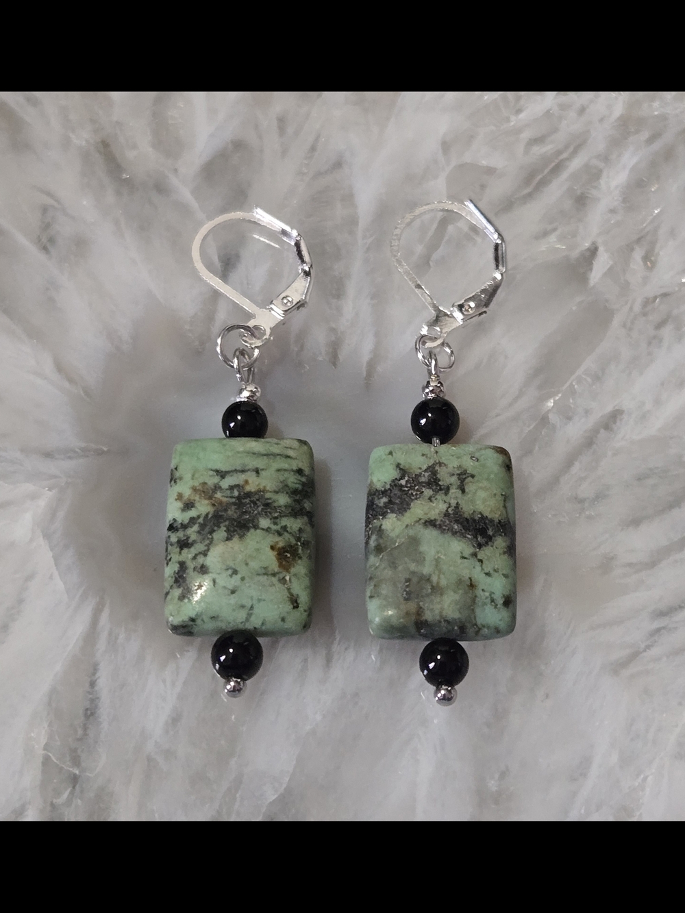 African Turquoise and Black Bead Earrings
